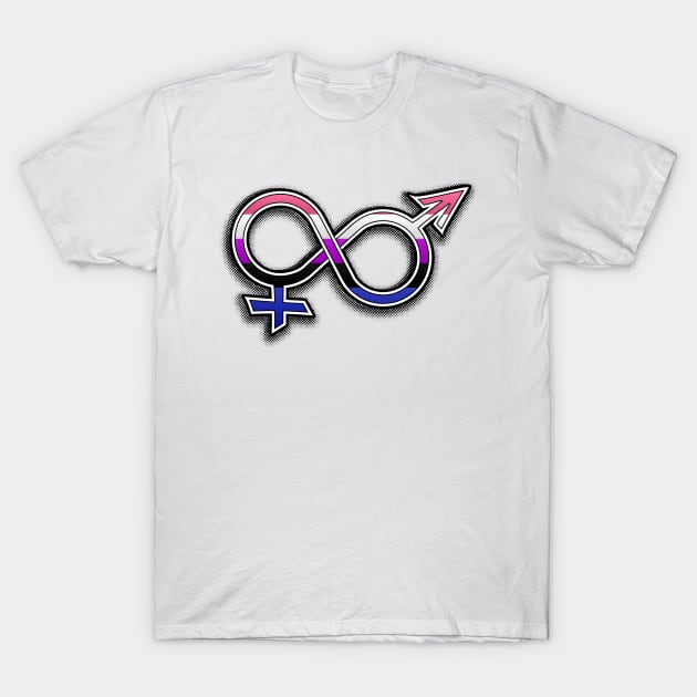 Halftone Gender Fluid Pride Symbol with Flag Background T-Shirt by LiveLoudGraphics